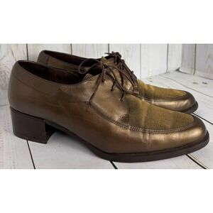 Amalfi Italy Womens Bronze Metallic Leather Lace Up Block Heel Dress Shoes 7.5B